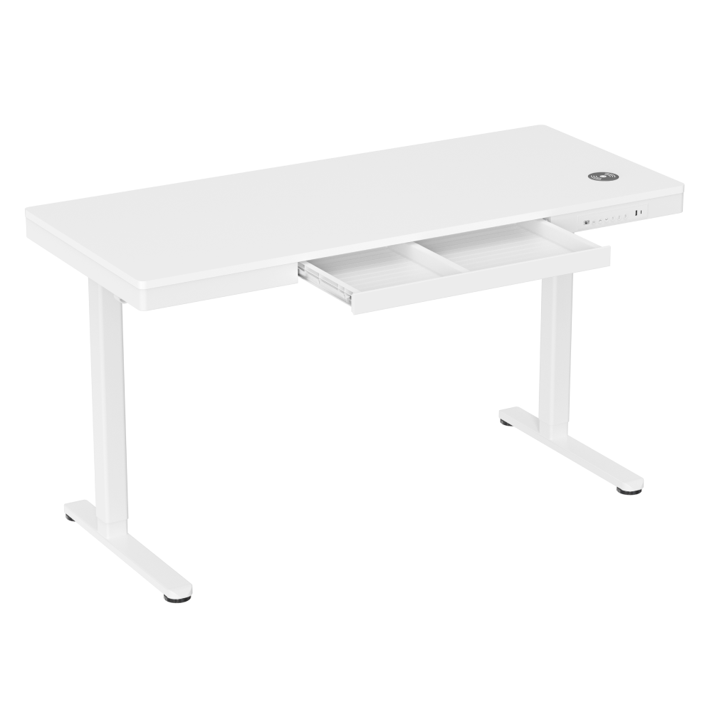Ergolux Electric Standing Desk with Drawer 140 x 60cm (White/White)