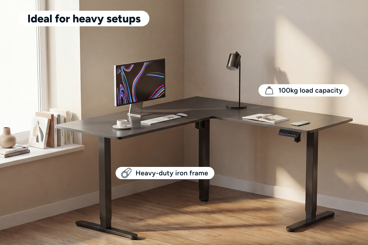 Ergolux Electric L-Shaped Dual-Motor Standing Desk 160 x 140cm (Black/Black)