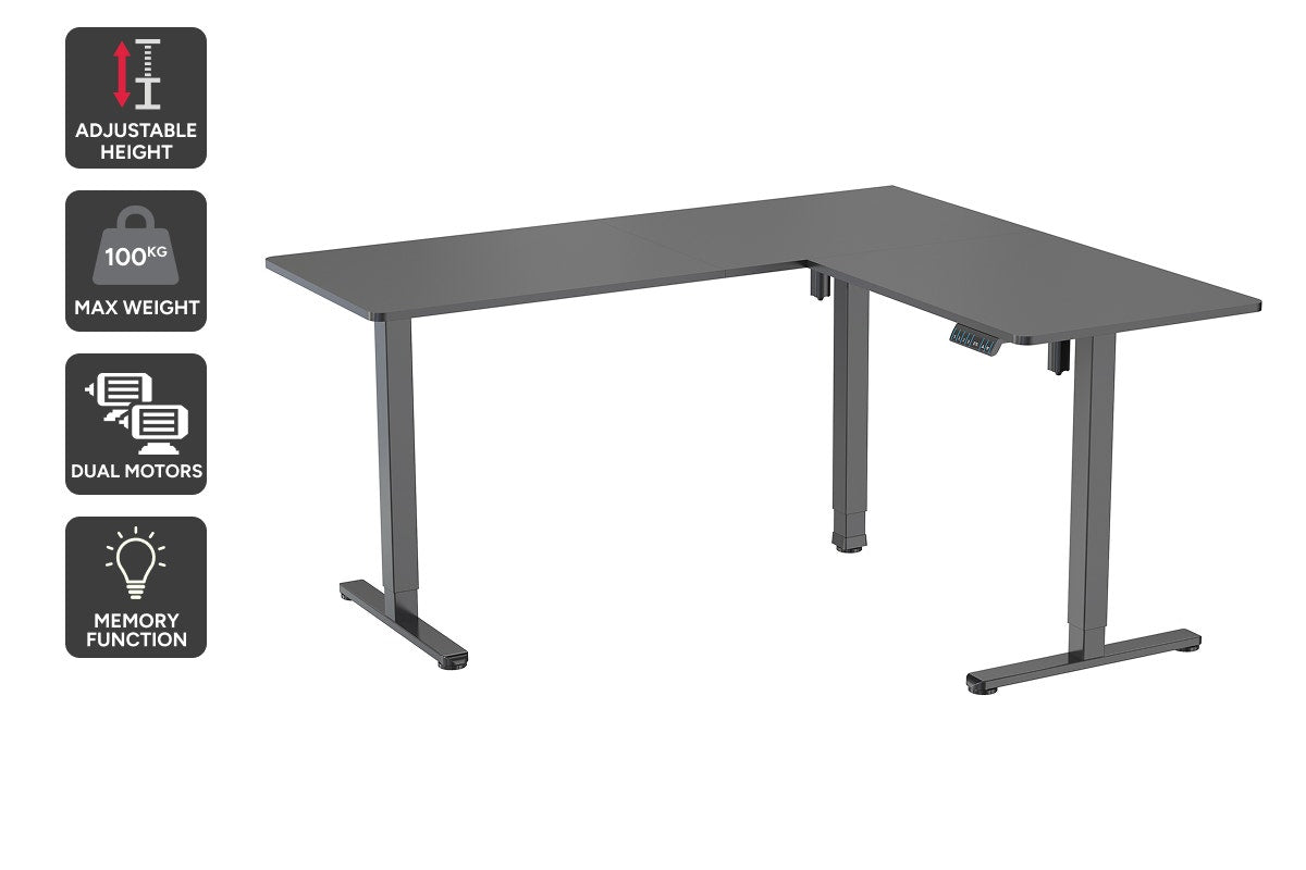 Ergolux Electric L-Shaped Dual-Motor Standing Desk 160 x 140cm (Black/Black)