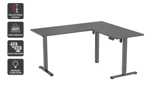 Ergolux Electric L-Shaped Dual-Motor Standing Desk 160 x 140cm (Black/Black)