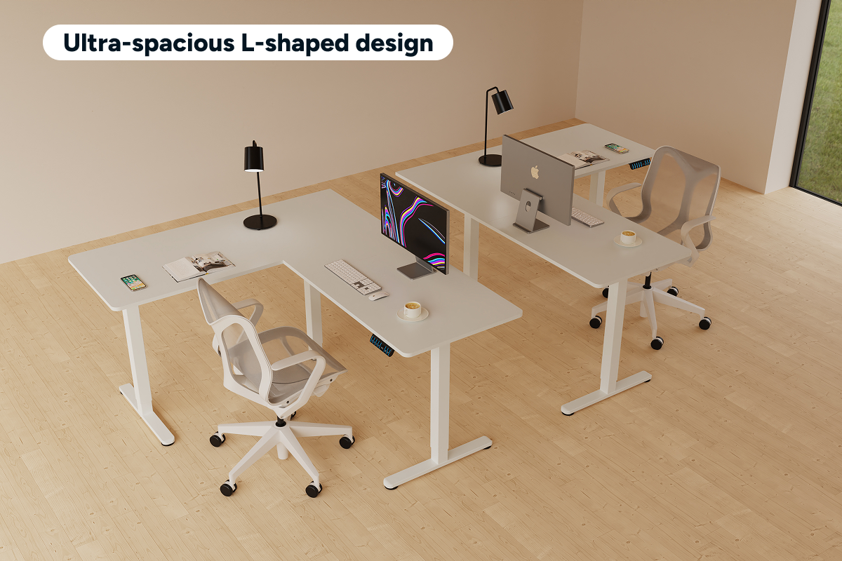 Ergolux Electric L-Shaped Dual-Motor Standing Desk 160 x 140cm (White/White)