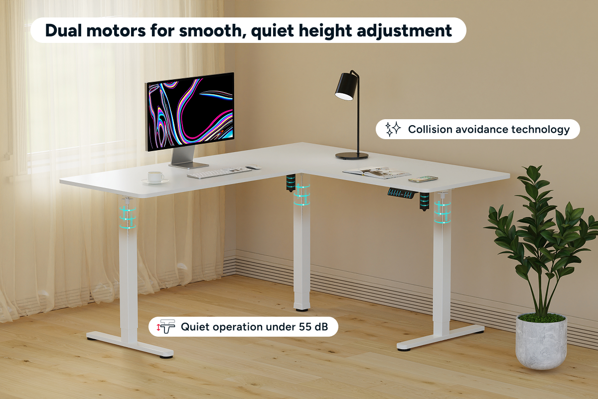 Ergolux Electric L-Shaped Dual-Motor Standing Desk 160 x 140cm (White/White)