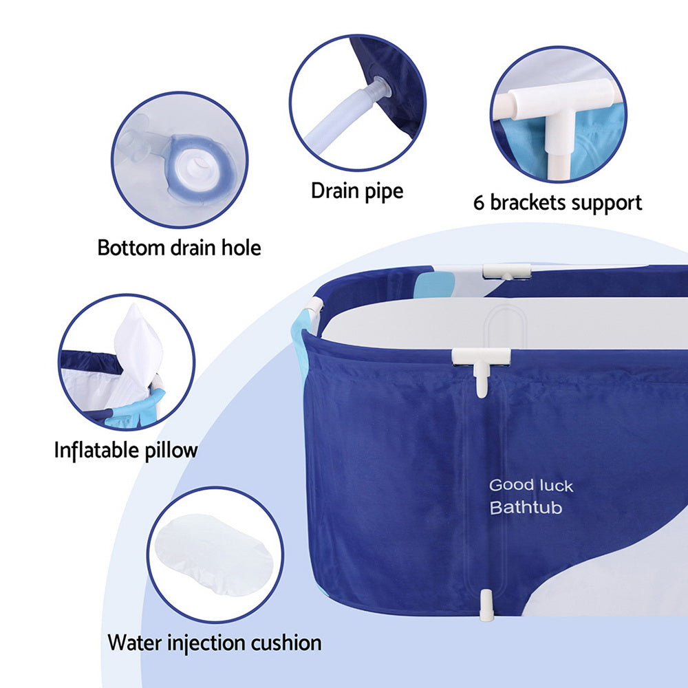 Weisshorn Foldable Bathtub 114x62cm Navy Blue - Extra-Large, Insulated, Inflatable Pillow - SuperSaverAU - view 5