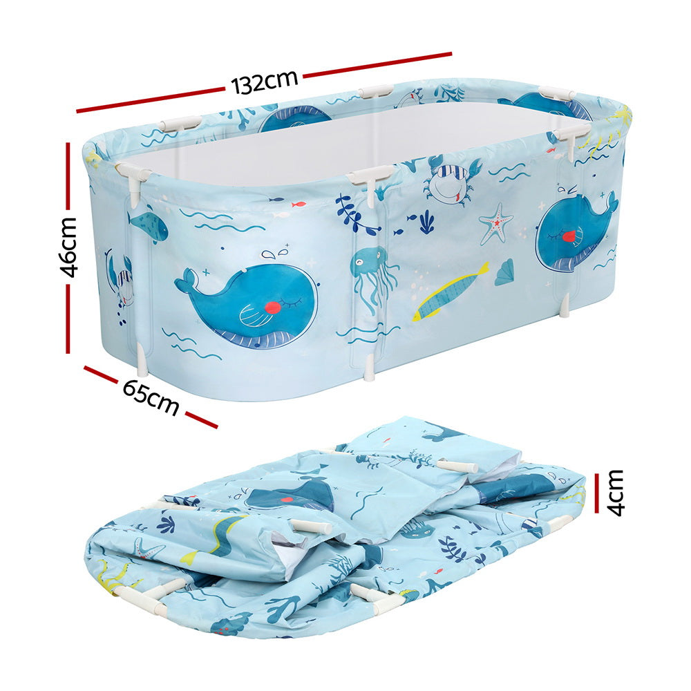 Weisshorn Foldable Bathtub 134x65cm Blue with Inflatable Pillow & Drain Pipe - SuperSaverAU - view 2