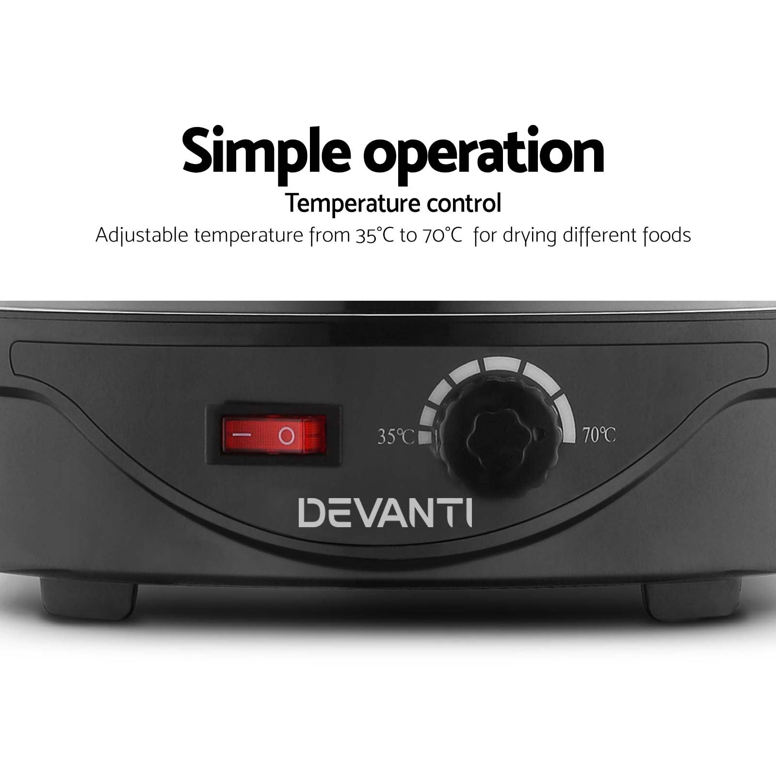 Devanti 5 Tray Food Dehydrator Fruit & Jerky Dryer - Black