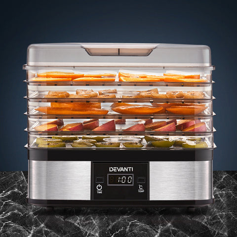 Devanti 5 Tray Food Dehydrator Fruit & Jerky Dryer - Black
