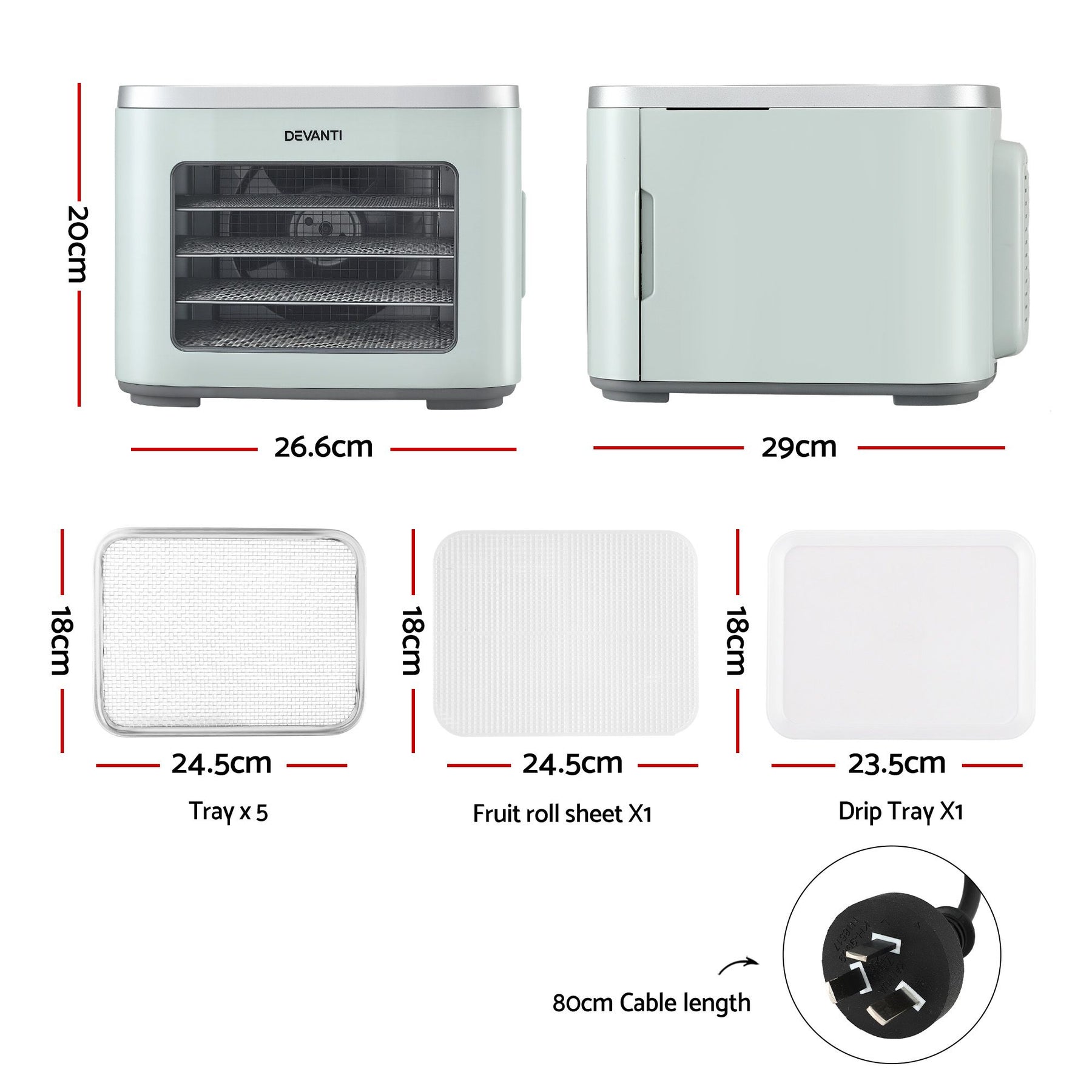 Devanti 5 Tray Mini Food Dehydrator Machine - Green