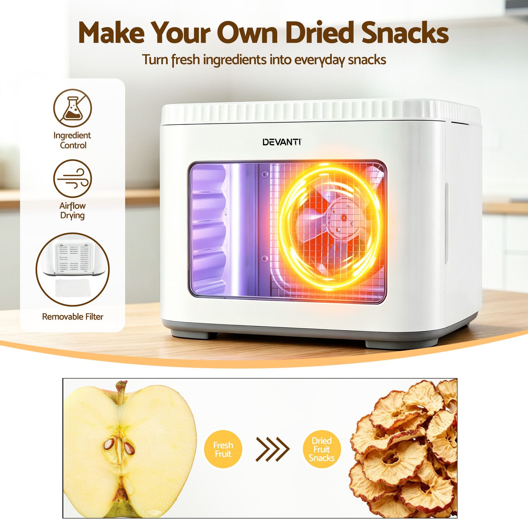 Devanti 5 Tray Mini Food Dehydrator Machine - White