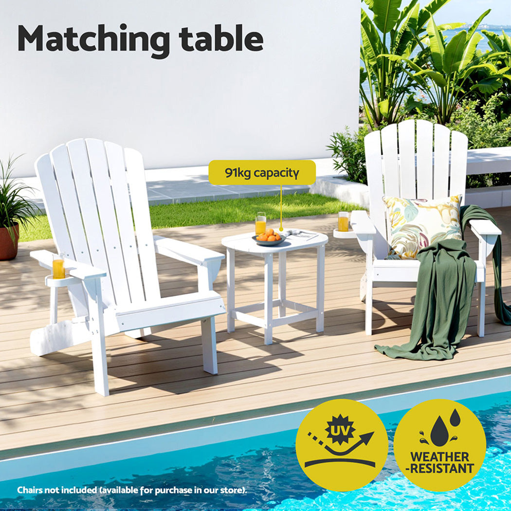 Gardeon White HDPE Outdoor Coffee Side Table 47.5cm Patio Garden Desk 91kg Capacity