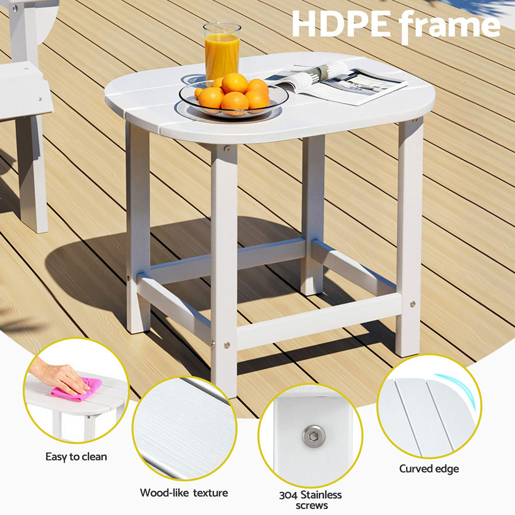 Gardeon White HDPE Outdoor Coffee Side Table 47.5cm Patio Garden Desk 91kg Capacity