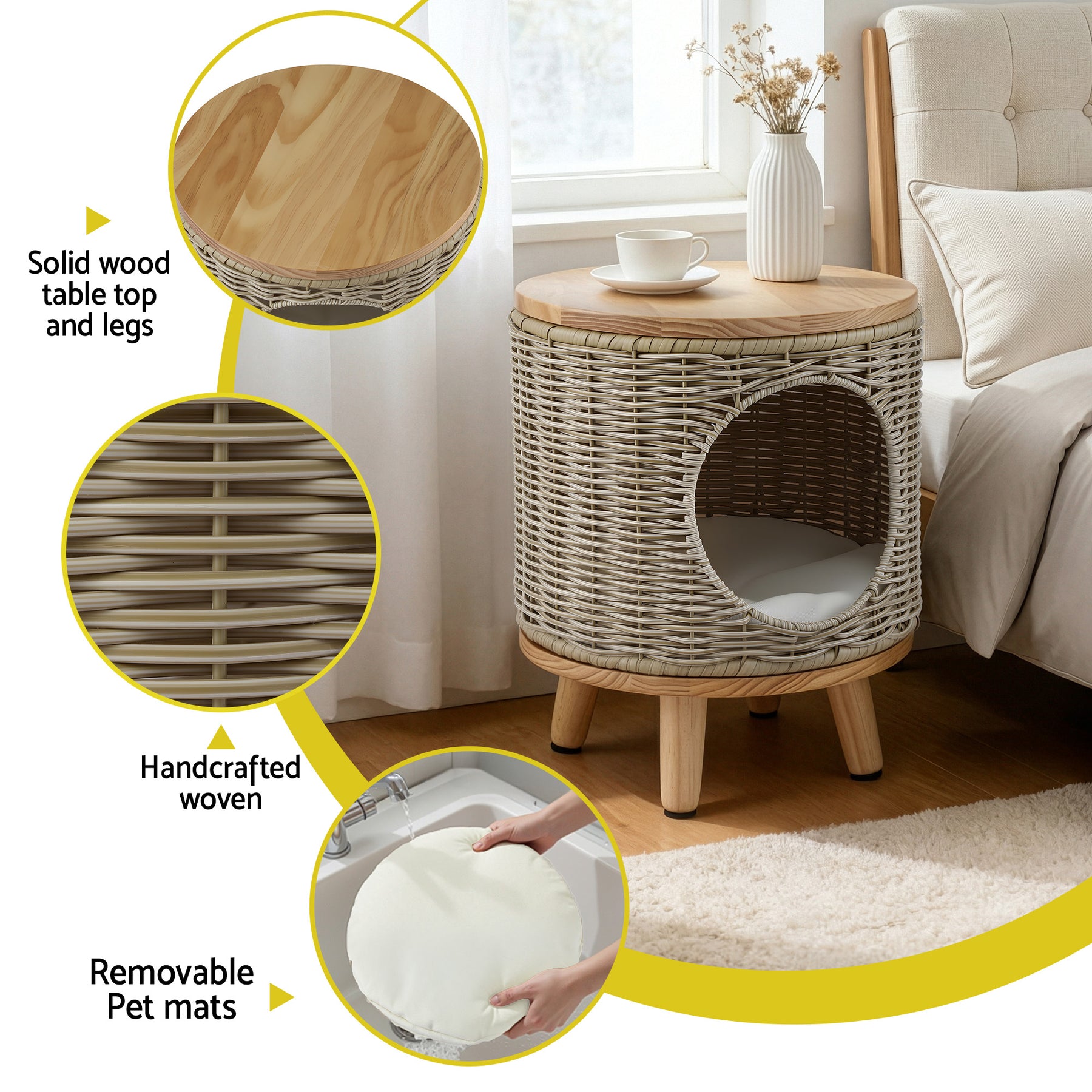 Gardeon Coffee Side Table Wicker Steel Desk Pet Bed Storage Outdoor Furniture - SuperSaverAU - view 5