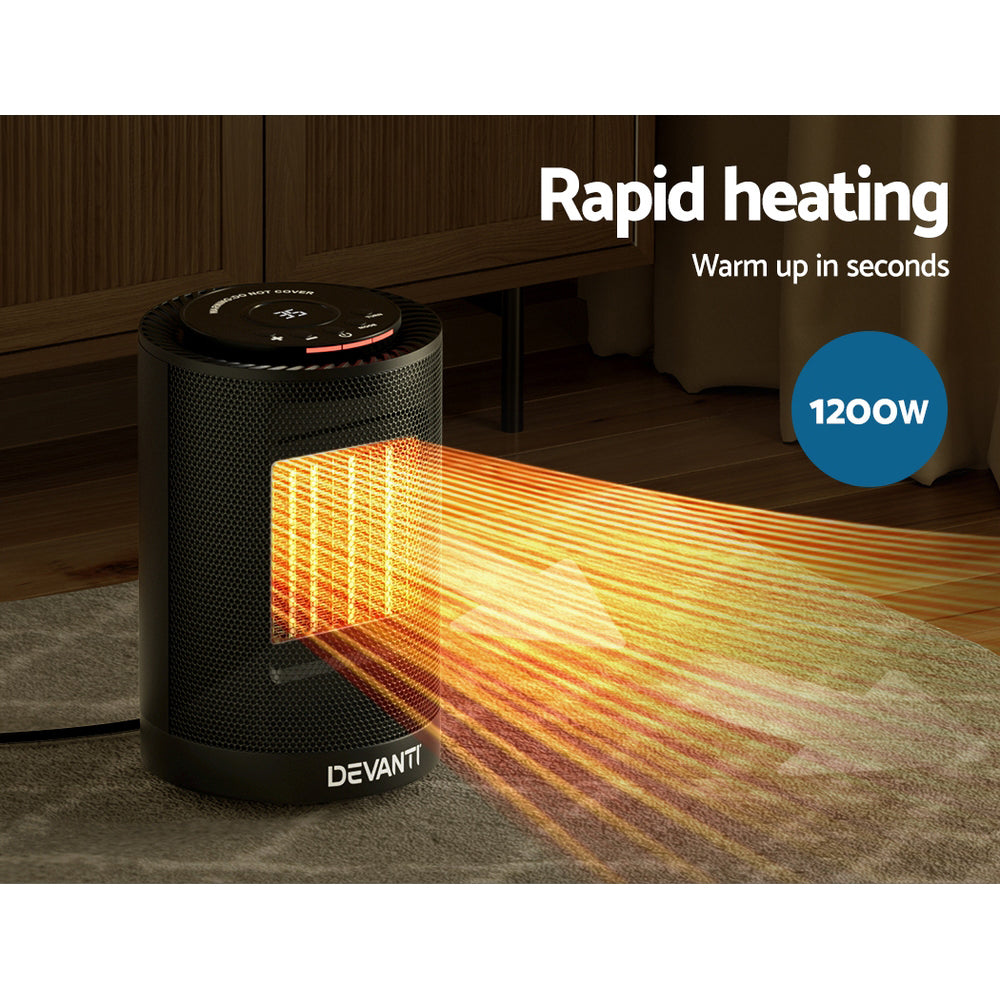 Devanti 1200W Ceramic Fan Heater with Oscillation - Black