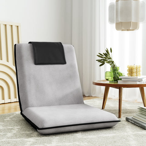 Artiss Grey Floor Lounge Sofa Bed - Adjustable Recliner - SuperSaverAU - view 1