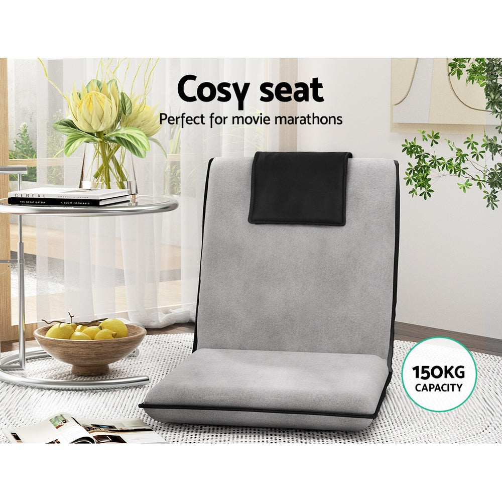 Artiss Grey Floor Lounge Sofa Bed - Adjustable Recliner - SuperSaverAU - view 4