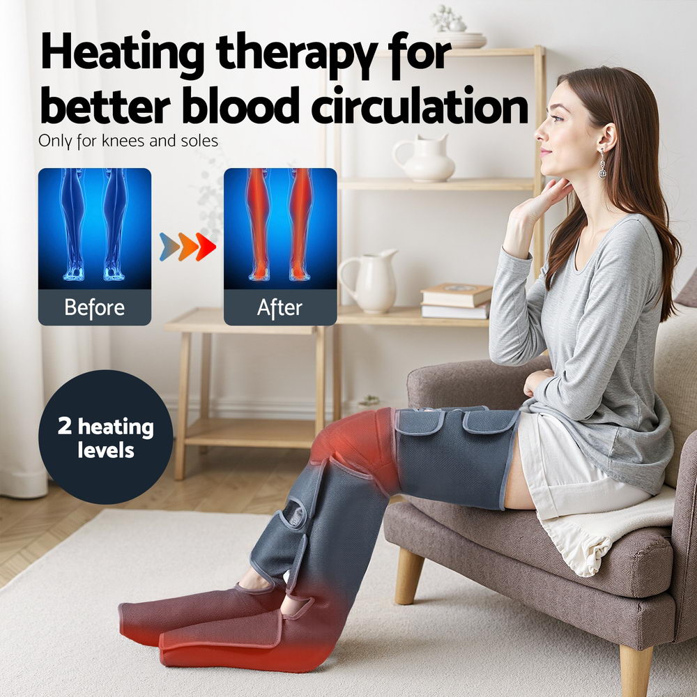 Livemor Grey Air Compression Leg and Foot Massager with Heat and 3 Modes