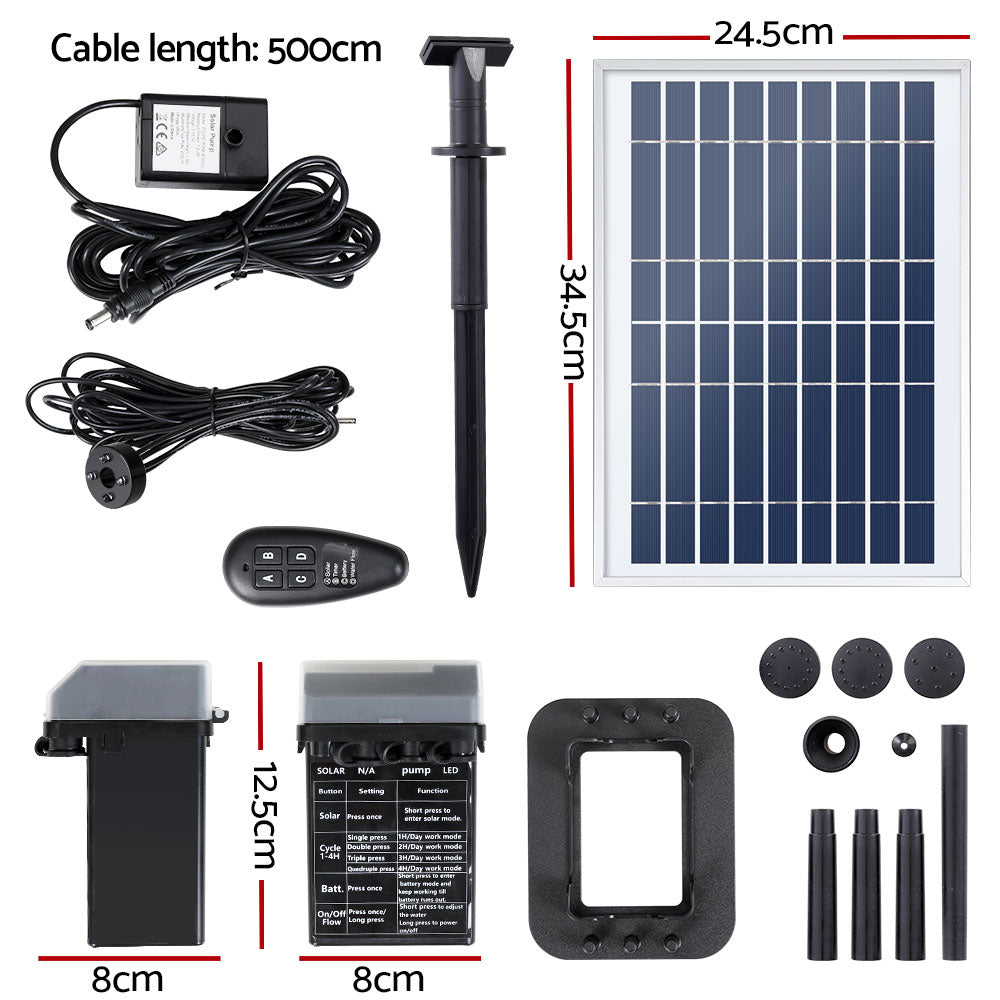 Gardeon Solar Outdoor Fountain Pump 5.2FT with LED Lights, 270L/H, Remote Control - SuperSaverAU - view 1