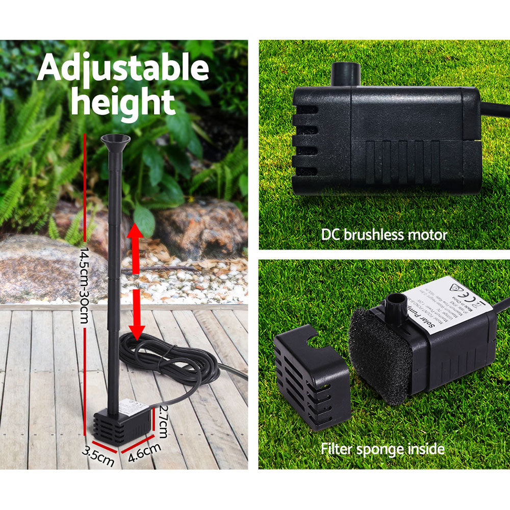 Gardeon Solar Outdoor Fountain Pump 2.6FT, 160L/H, Adjustable Height, 4 Nozzles - SuperSaverAU - view 3