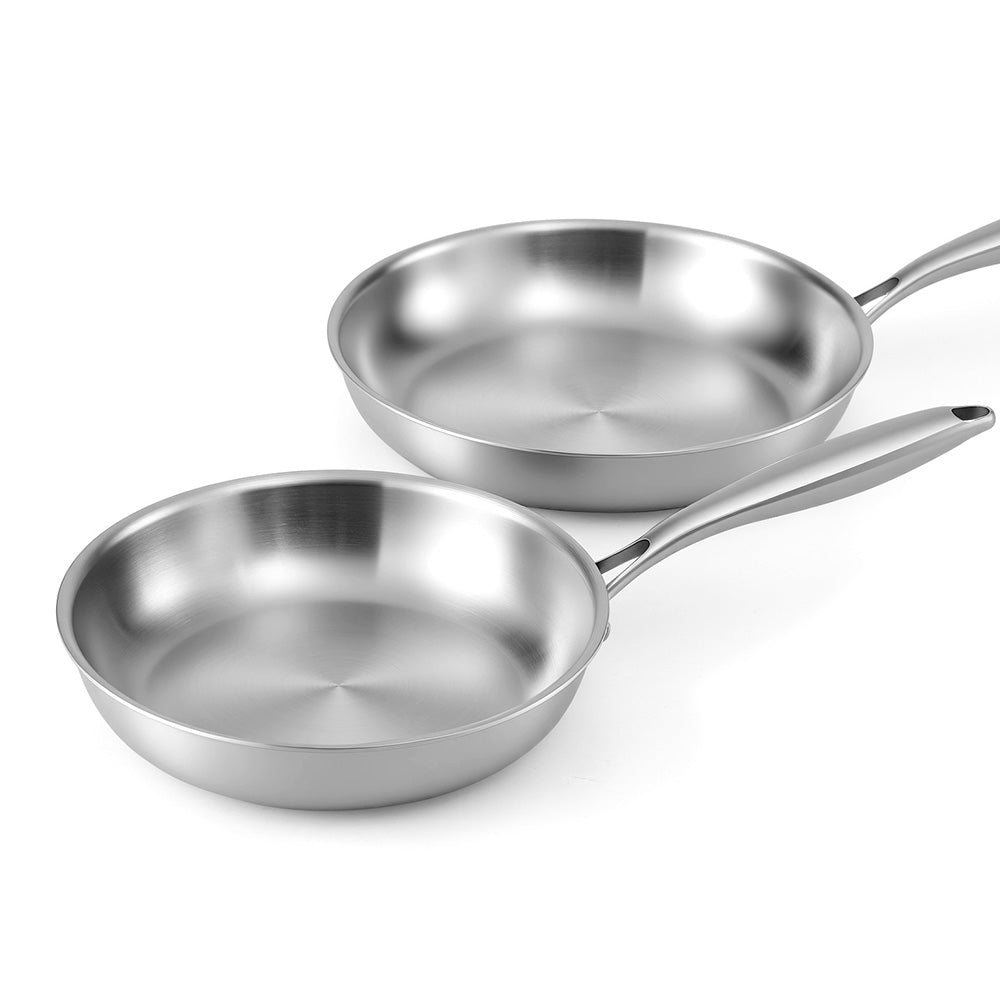 5-star Chef Stainless Steel Frypan Set 25/30cm Uncoated, Ergonomic Handles, Silver - SuperSaverAU - view 1