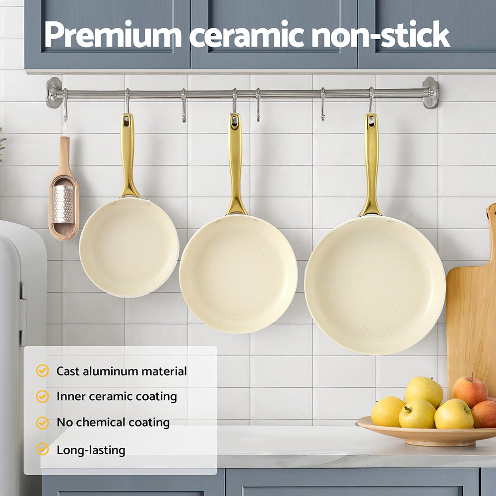 5-star Chef Ceramic Frypan Set 3pcs - Non-Stick, Sustainable Cast Aluminum, Multi Colour - SuperSaverAU - view 4