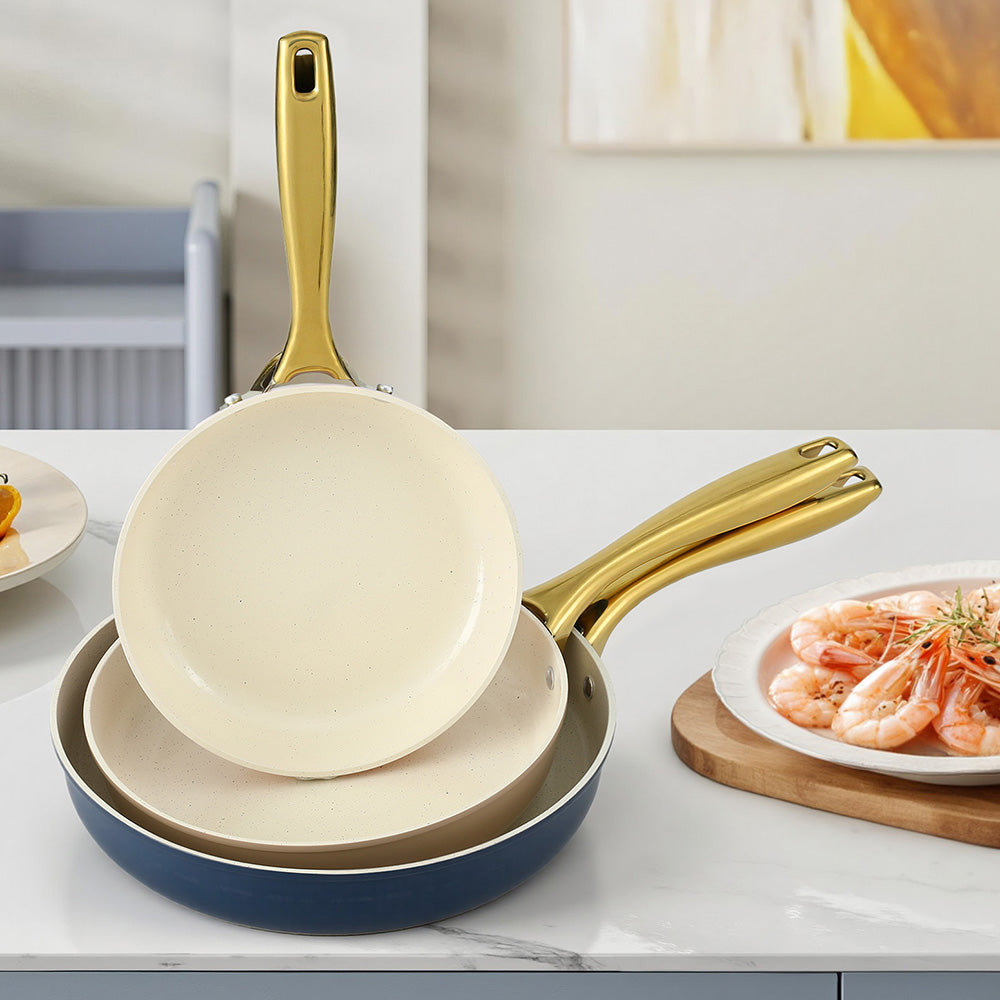 5-star Chef Ceramic Frypan Set 3pcs - Non-Stick, Sustainable Cast Aluminum, Multi Colour - SuperSaverAU - view 6