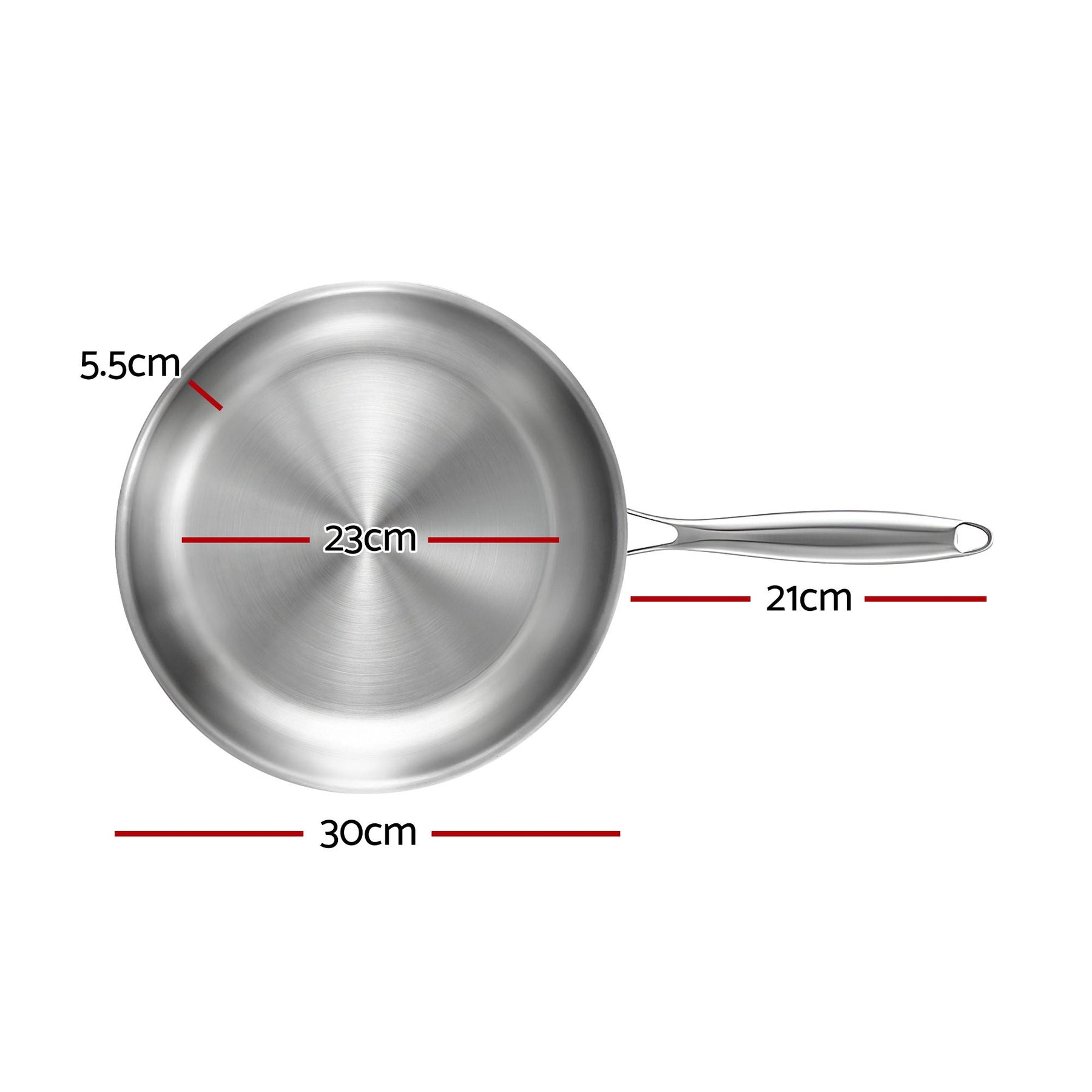 5-Star Chef 30cm Uncoated Tri-Ply Stainless Steel Frying Pan - Silver