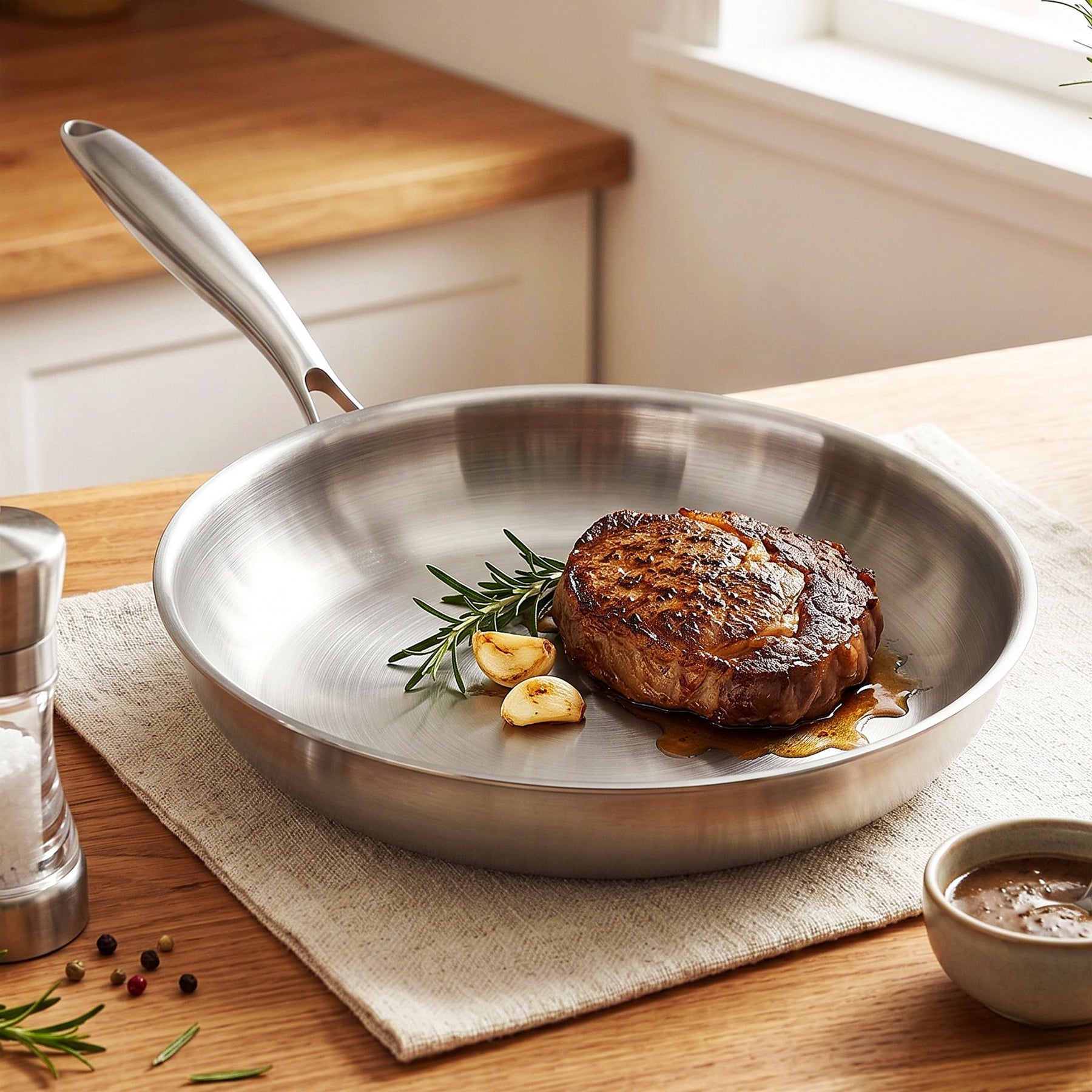 5-Star Chef 30cm Uncoated Tri-Ply Stainless Steel Frying Pan - Silver