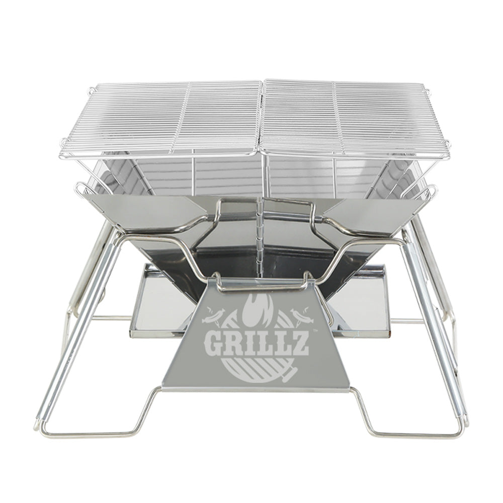 Grillz 2-in-1 Portable Fire Pit BBQ 34cm x 35cm with Carry Bag, Stainless Steel - SuperSaverAU - view 3