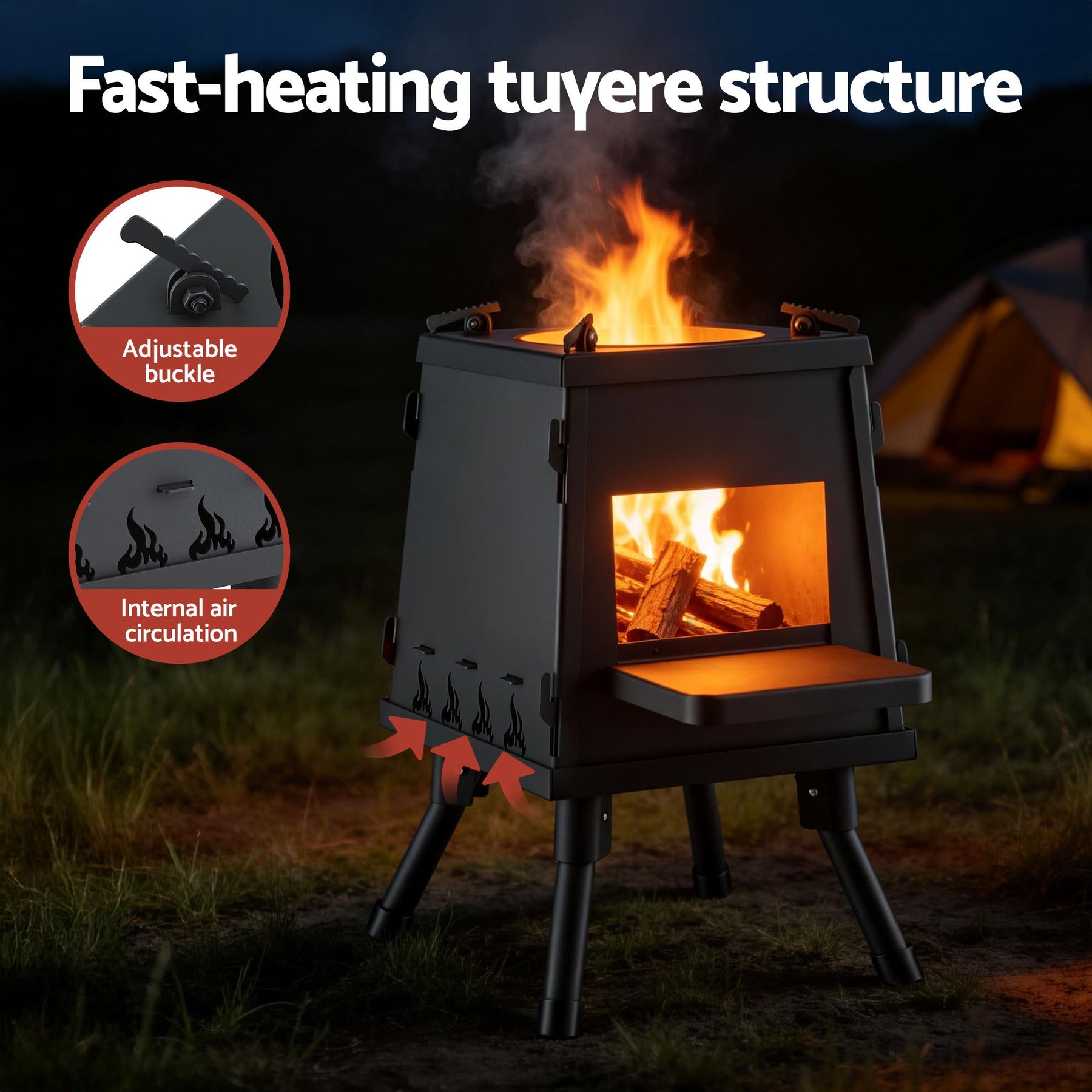 Grillz Portable Fire Pit BBQ – Black Foldable Cast Iron Stove with Carry Bag