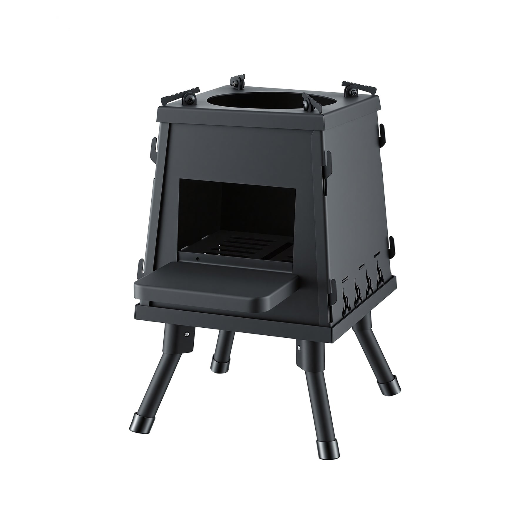 Grillz Portable Fire Pit BBQ – Black Foldable Cast Iron Stove with Carry Bag