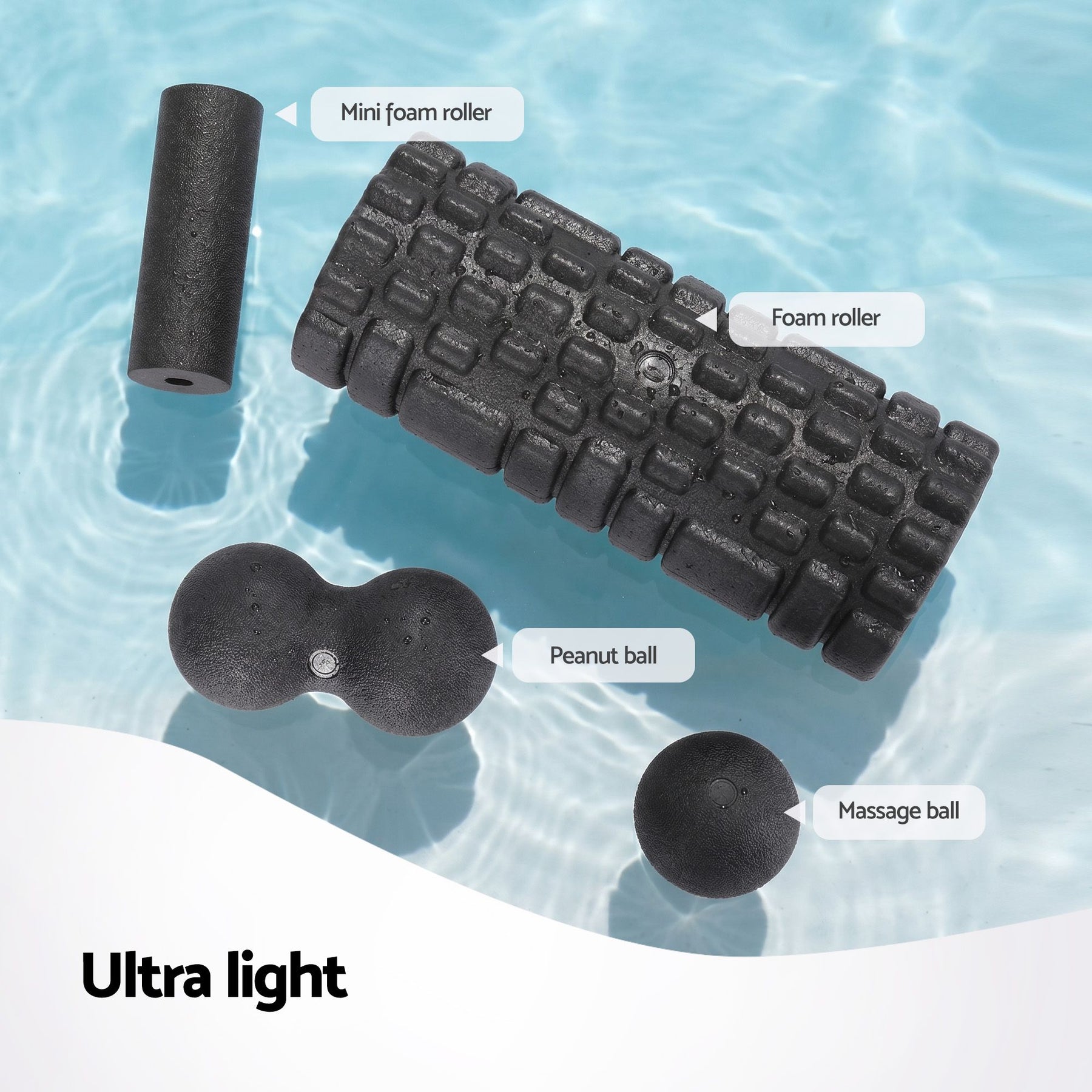 Everfit 4-in-1 Foam Roller Set with Storage Bag - Black