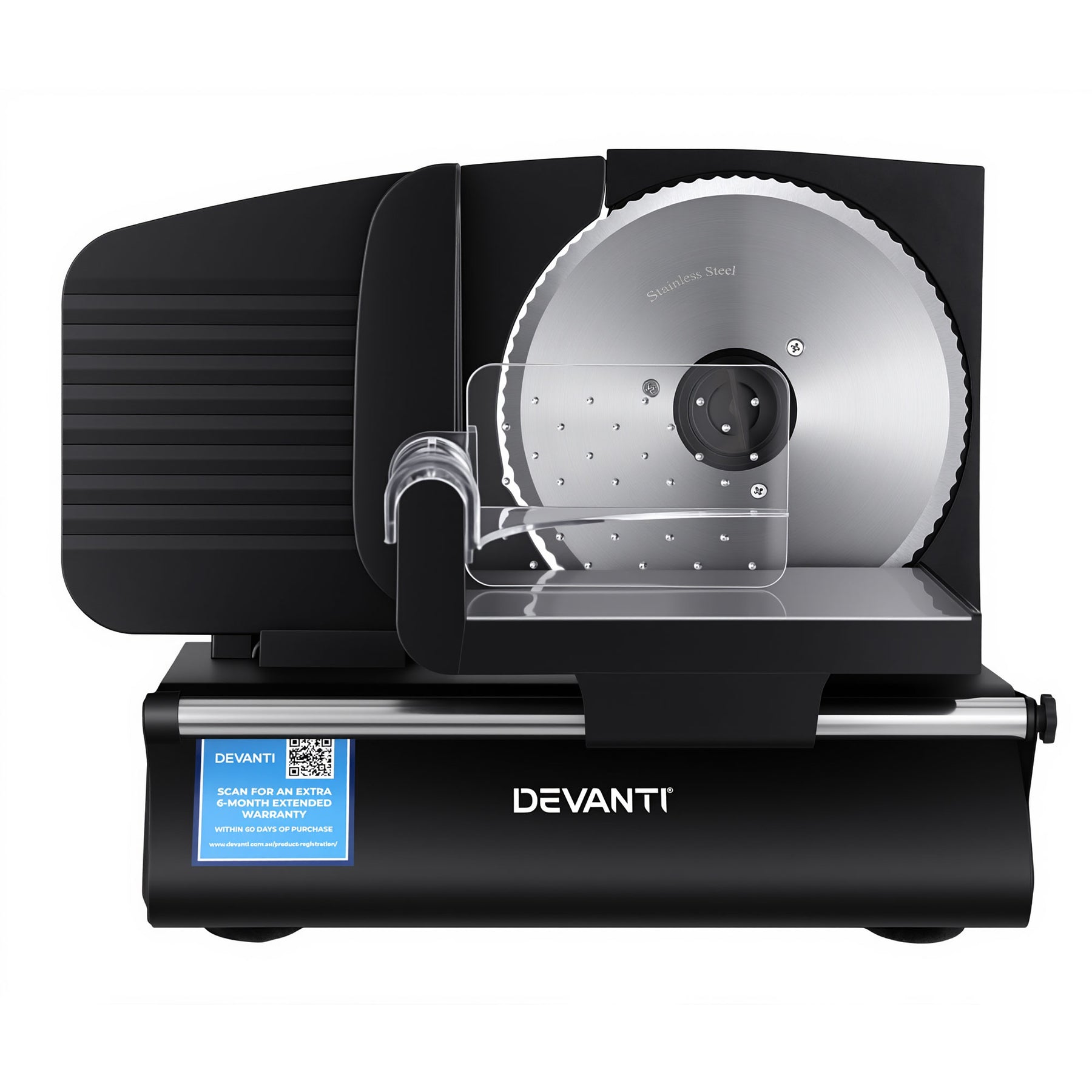 Devanti Meat Slicer Bread Vegetable, 200W Power 0-15mm Adjustable Easy Clean Stable Stainless Steel Blade Food Slicer for Kitchen Commercial, Black - SuperSaverAU - view 3
