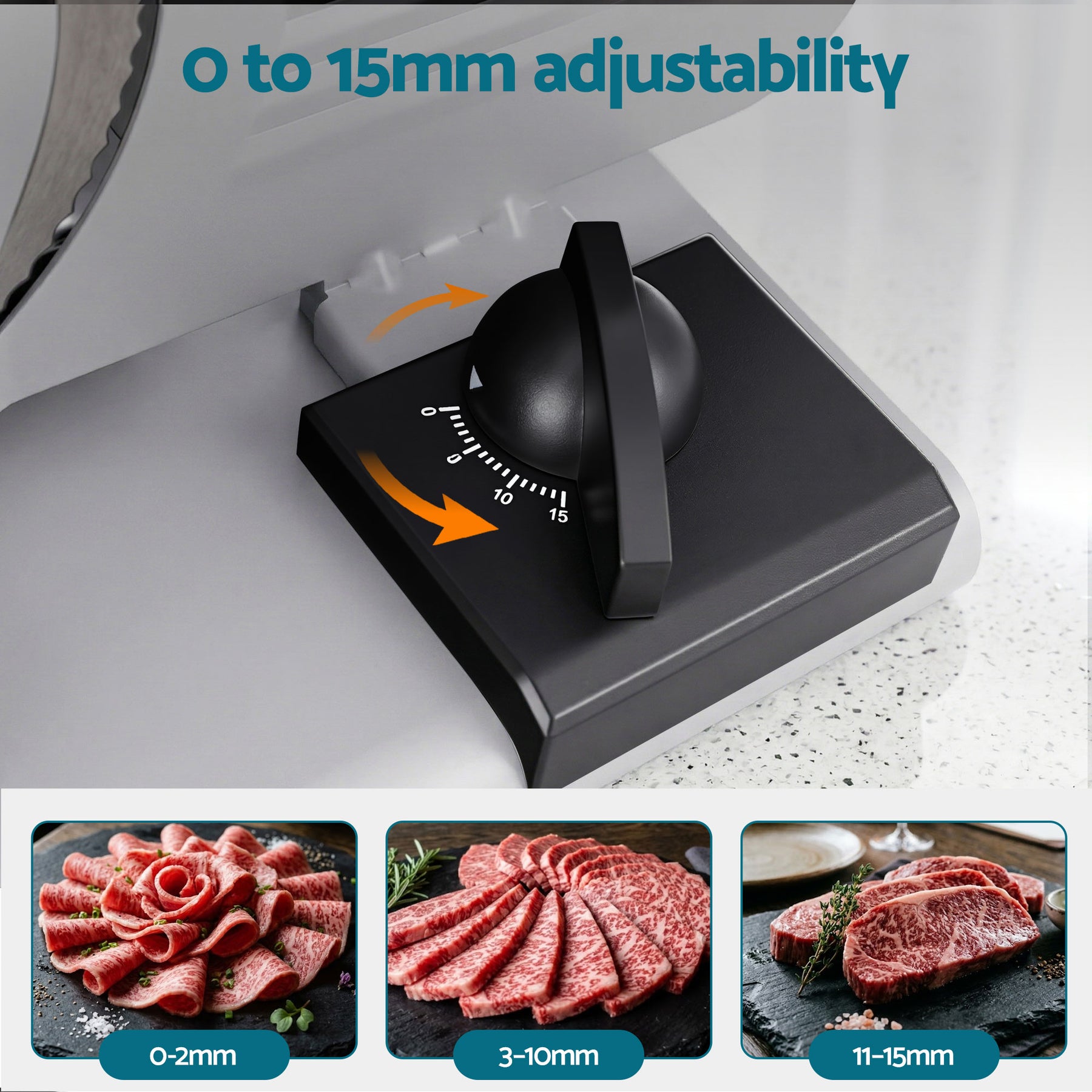 Devanti Meat Slicer Bread Vegetable, 200W Power 0-15mm Adjustable Easy Clean Stable Stainless Steel Blade Food Slicer for Kitchen Commercial, Silver - SuperSaverAU - view 5