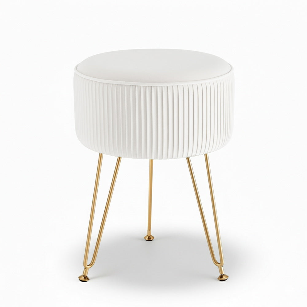 Artiss Round Velvet Footstool with Storage - White - SuperSaverAU - view 1