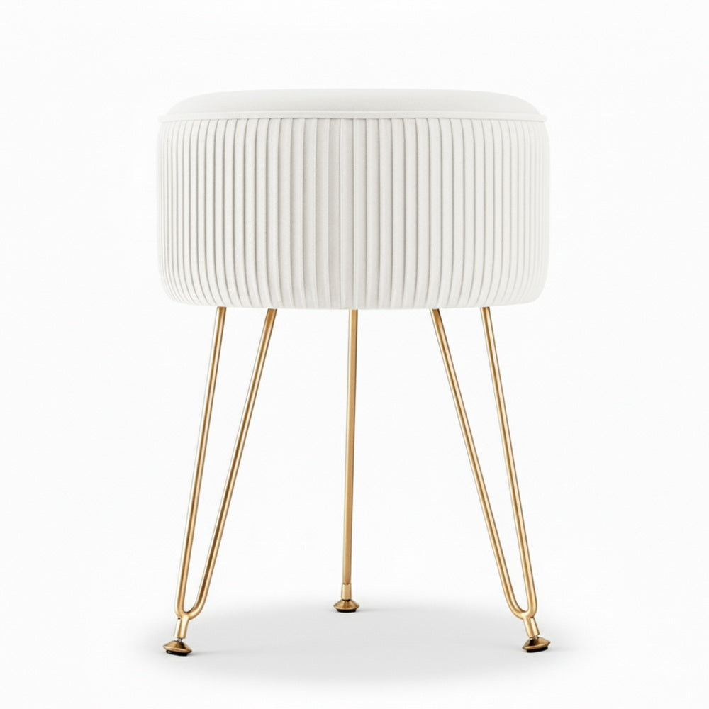 Artiss Round Velvet Footstool with Storage - White - SuperSaverAU - view 3