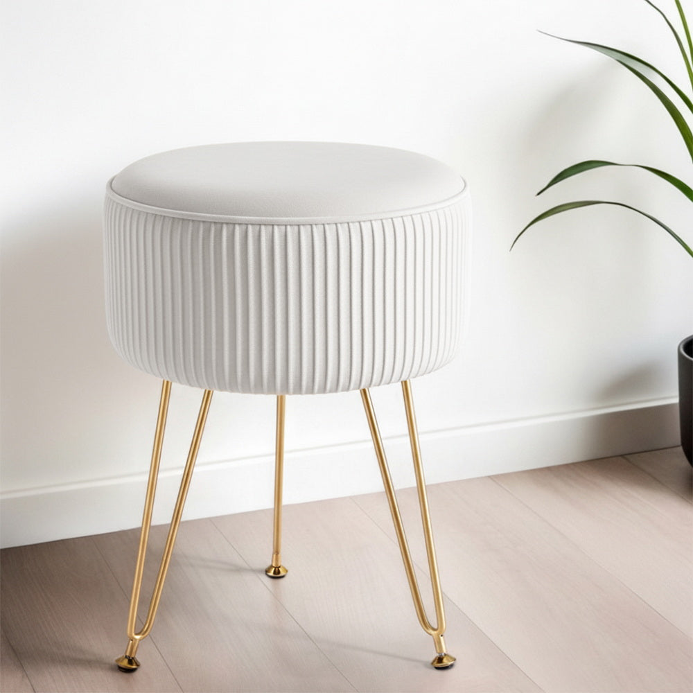 Artiss Round Velvet Footstool with Storage - White - SuperSaverAU - view 7
