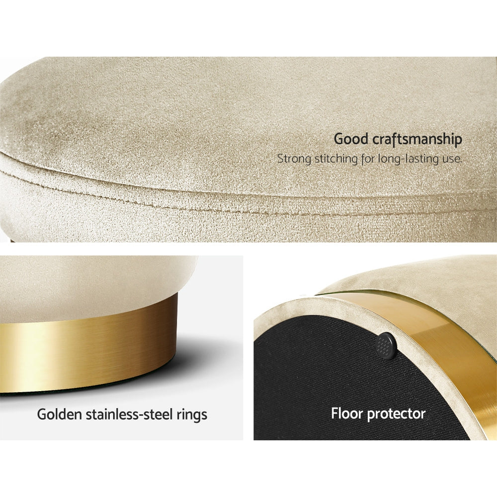 Artiss Velvet Ottoman Storage Footstool - Cream, Elegant Design - SuperSaverAU - view 5