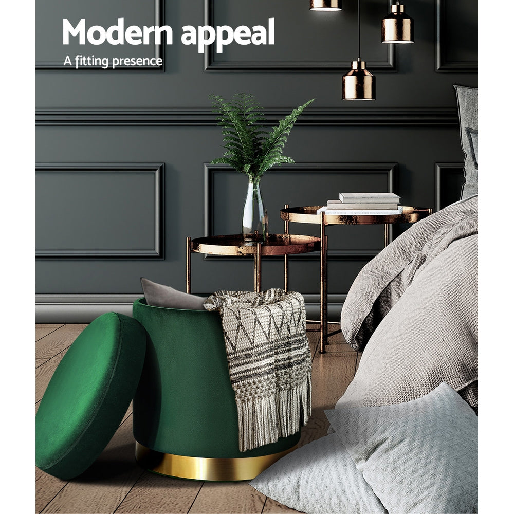 Artiss Velvet Ottoman Storage Footstool - Green, Stylish & Functional - SuperSaverAU - view 4