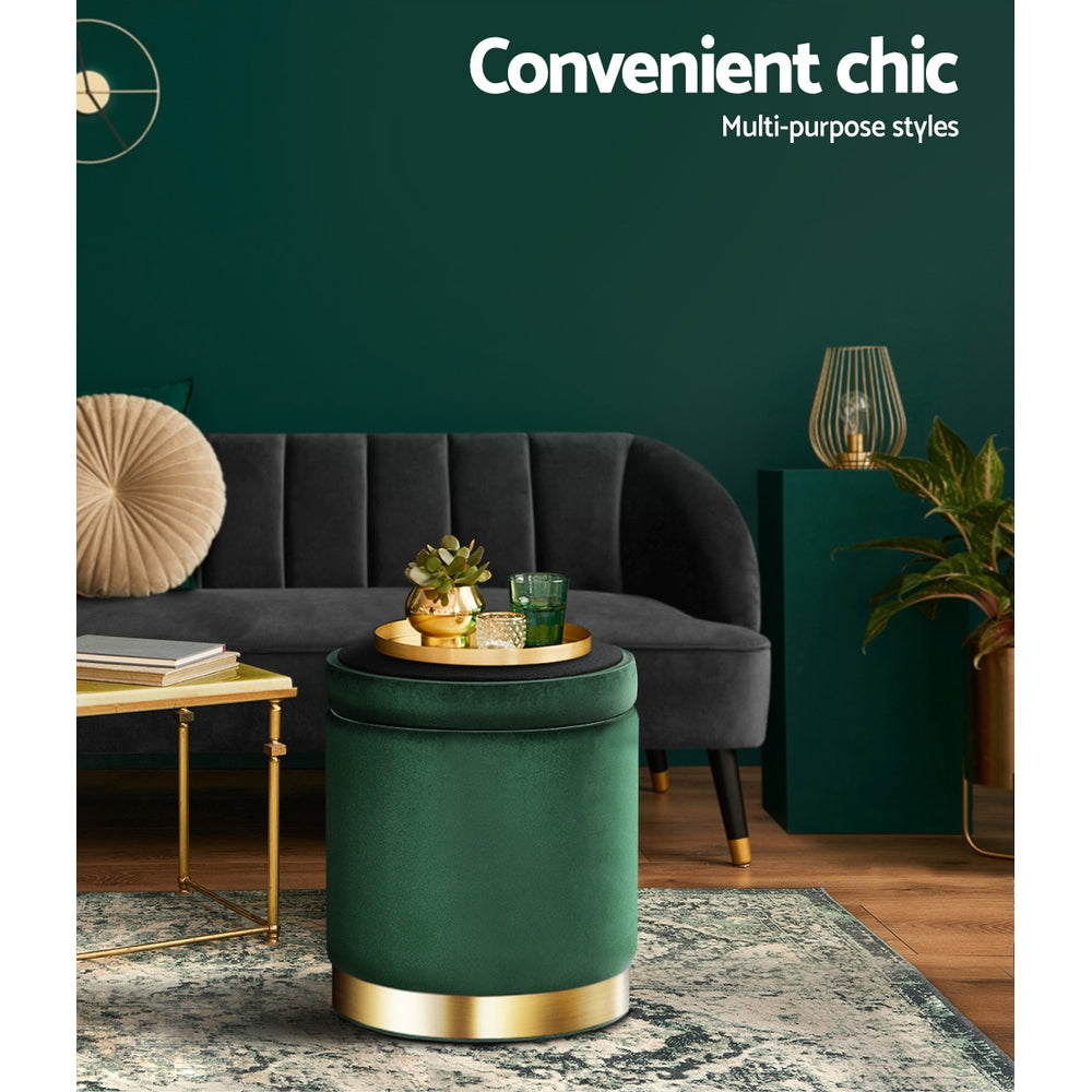 Artiss Velvet Ottoman Storage Footstool - Green, Stylish & Functional - SuperSaverAU - view 6