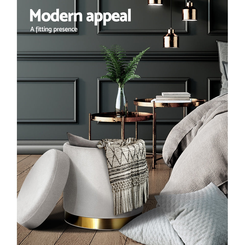 Artiss Velvet Ottoman Storage Footstool - Grey, Elegant & Practical - SuperSaverAU - view 4
