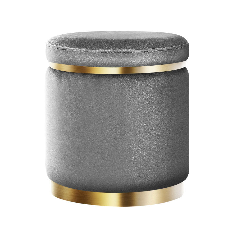 Artiss Round Velvet Foot Stool - Charcoal Grey - SuperSaverAU - view 7