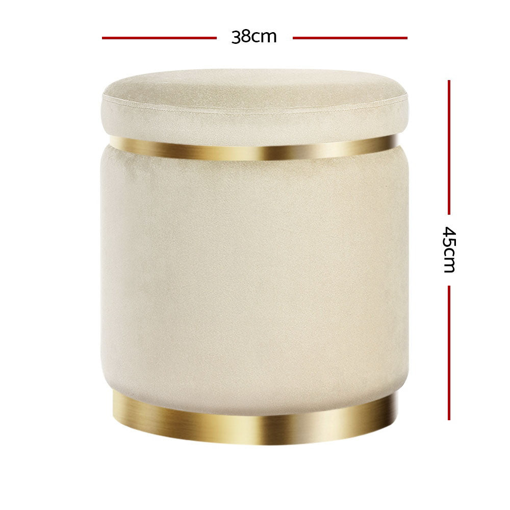 Artiss Round Velvet Foot Stool - Cream - SuperSaverAU - view 2