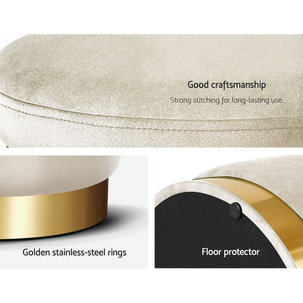 Artiss Round Velvet Foot Stool - Cream - SuperSaverAU - view 5
