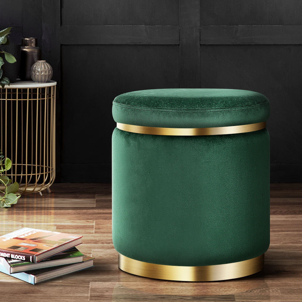 Artiss Round Velvet Foot Stool - Green - SuperSaverAU - view 1