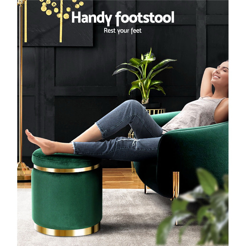 Artiss Round Velvet Foot Stool - Green - SuperSaverAU - view 4