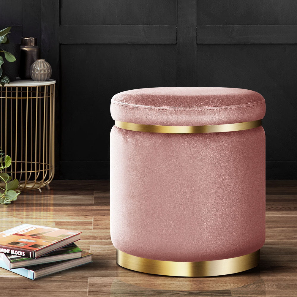Artiss Round Velvet Foot Stool - Pink - SuperSaverAU - view 1