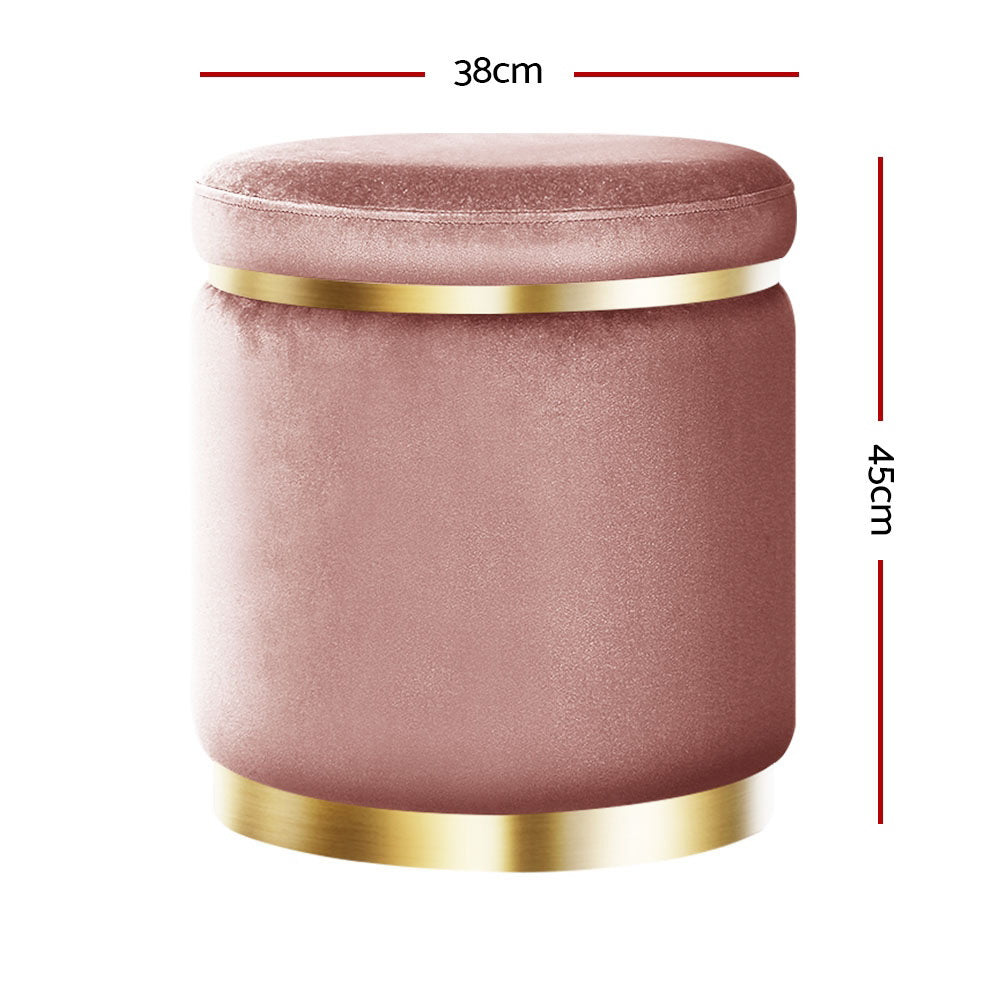 Artiss Round Velvet Foot Stool - Pink - SuperSaverAU - view 2