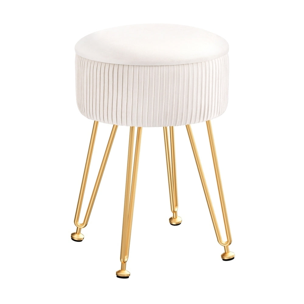 Artiss Round Velvet Storage Foot Stool - White, MDF Frame, Adjustable Legs - SuperSaverAU - view 7