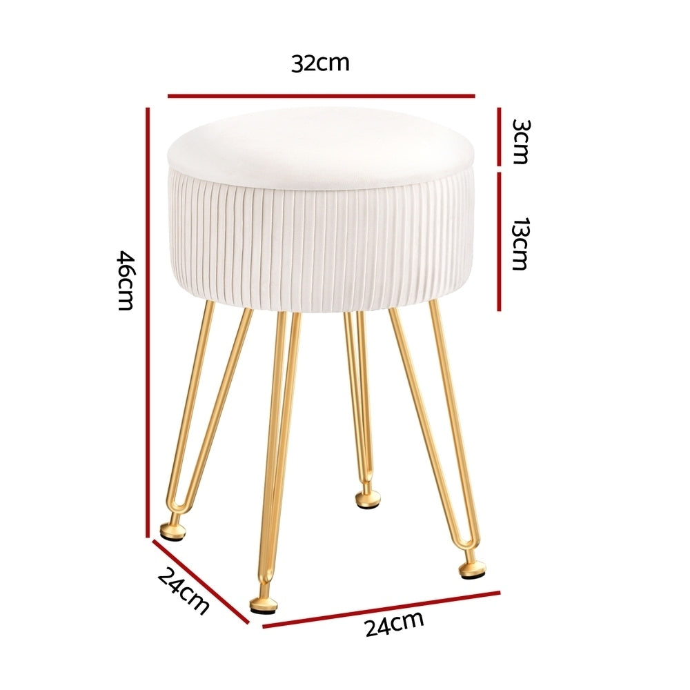 Artiss Round Velvet Storage Foot Stool - White, MDF Frame, Adjustable Legs - SuperSaverAU - view 2