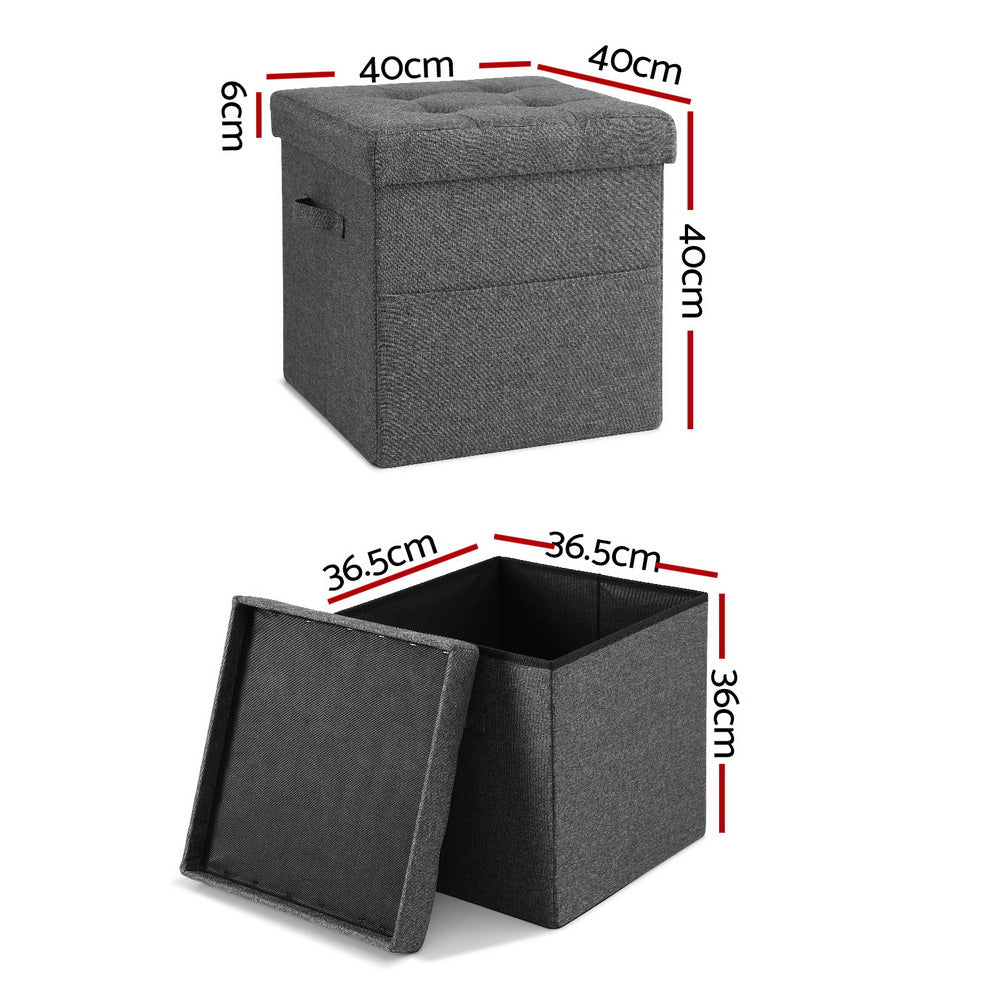 Artiss Footstool 40cm x 40cm x 40cm - Grey Faux Linen with Hidden Storage - SuperSaverAU - view 2