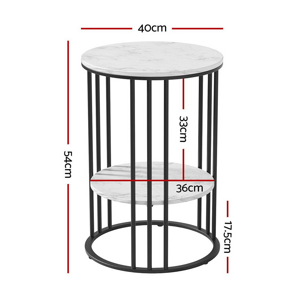 Artiss Sleek 2-Tier Round Coffee Table with Marble Effect - SuperSaverAU - view 2